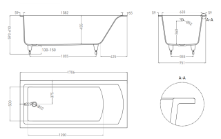 Ванна из искусственного камня Salini Cascata S-Stone 104123MRF 170x75см RAL полностью